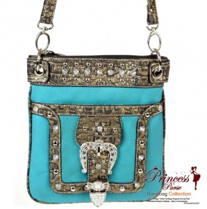 Designer Inspired Messenger Bag with Buckle Accent in Rhinestone
